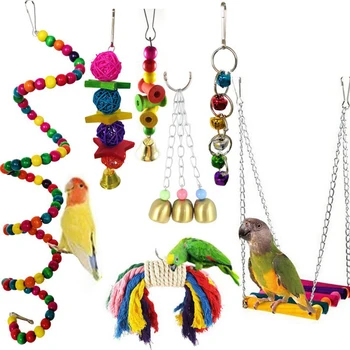 Søde 7PCS/Sæt Parrot Fugle Toy Kit Swing Hængende Klokker Træ-Bro Tilbehør Fugl Toy Stående Uddannelse Pet Værktøj