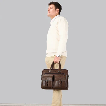 JEEP BULUO Berømte Mærke Business Rejsetaske Bag2pcs/sæt Split Læder skuldertaske Mænd kontor Tasker Til 13 tommer Laptop A4 Causel