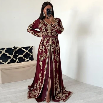 Bbonlinedress Marokkanske Kaftan Aften Kjoler Perler Hånd Arbejde Muslimske Aften Kjole arabisk Abaya Formel Kjole robe de soiree