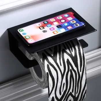 Badeværelse papir indehavere sort vægmonteret rulle køkkenrulle skrue gratis installation dispenser hjem med dobbelt anvendelse, mobiltelefon rack