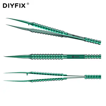 DIYFIX 2UUL Titanium Legering Flyve Wire Pincet Eyelash Klip For Mobiltelefon Reparation Lige Buet Pincet Hånd Værktøj Sæt