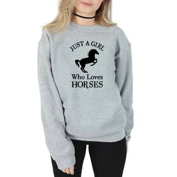 Bare En Pige Der Elsker Heste Løs Sweatshirt Piger Damer Sweatshirt Vintage Sweatshirt Kvinder, Sweatshirt trøjer toppe M212