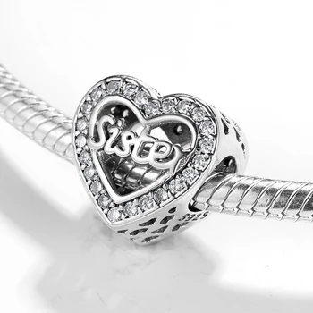 2019 Hjerte form 925 Sterling Sølv brev Søster perler Passer Oprindelige Europæiske Charme Armbånd Smykker at gøre