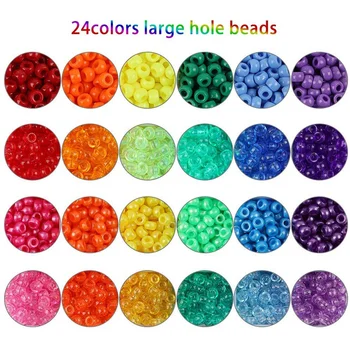 2880 Stort Hul Perler Rainbow Plastik Perler 6 x 9 mm 24 Farver 4 farver Runde Perle Sæt Egnet til gør det selv Smykker