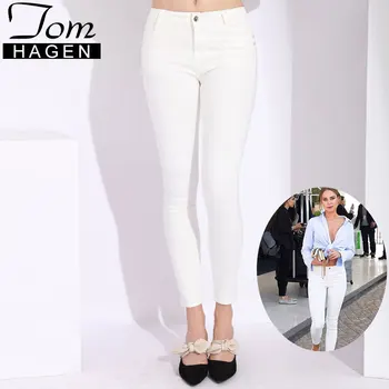 Kvinders Højtaljede Hvide Jeans Kvinder Tynde Strækning Blyant Bukser Sort Jean Plus Size Bukser Damer Slank Patalon Femme Jeans