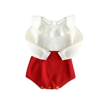 Søde Nyfødte Baby Pige langærmet strik syning Romper Varm Buksedragt Tøj Tøj