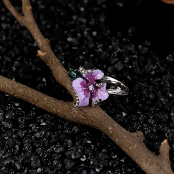 SANTUZZA Sølv Ring For Kvinder 925 Sterling Sølv Elegante Lilla Blomst Bryllup Tilbehør, Mode Smykker Håndlavet Emalje