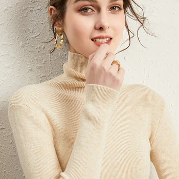 Cashmere Sweater Kvinder 2020 Pullover Strikket Uld Top Snor Tøj Pige Ren Blød Bunke Bunke Krave Solid Farve MXY023