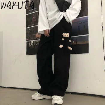 WAKUTA Søde piger Bære Bukser Nye Løs Alle-match Fløjlsbukser Bred Ben Bukser Japansk Trendy Fritid Vintage Harajuku Dagligt 3 Farver
