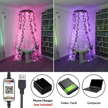 Christmas Tree Dekoration LED USB-String Lys Bluetooth-App Control kobbertråd String Lampe Vandtæt Udendørs Fairy Lights