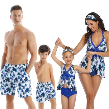 2020 Familie Matchende Badetøj, Bikinier Kvinder Badedragt Mor, Datter, Barn, Søn Pige Badning Svømmetur Kulør Mayo Tankini Maillot De Bain