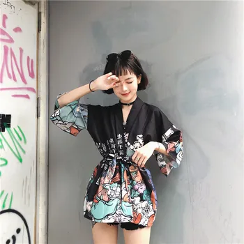 Harajuku Japanske Kimono Print 2020 Chimono Zomer Cosplay Yukata Vrouwen Toppe, Mode Dunne Losse Bluse