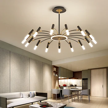 FANPINFANDO Moderne Led cehandelier belysning til stue, soveværelse, køkken lysekrone i Sort og Guld Maling krop indendørs belysning