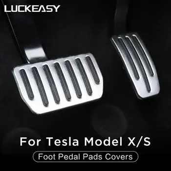 LUCKEASY tilbehør til bilen interiør ændring for Tesla model X Tesla model S, rustfrit stål, PVC fodpedal puder dækker 3STK