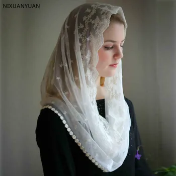 Engros-2021 Elfenben Sort Katolske Slør Jerusalem Muslimske Damer Blonder Sjal Tørklæde Mantillas Katolske Kirke Brude Bryllup Kap
