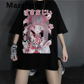 Sommeren Goth Sexede Kvindelige Tee Æstetiske Løse Kvinder T-shirt Punk Mørke Grunge Streetwear Damer Top Gotisk t-shirts Harajuku Tøj
