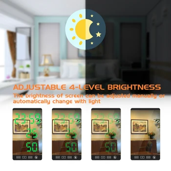6tommer Smart LED Spejl Vækkeur Digitalt Udsæt Tabel Ur Wake Up Light Elektroniske Lang Tid Hygrometer Temperatur Display