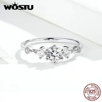 WOSTU Ægte 925 Sterling Sølv Lyse Zircon Ring For Kvinder Delikat Engagement Elsker Ringe Fine Smykker DXR568