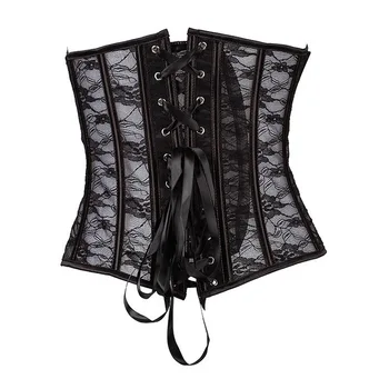 Sexet Corset snøre Bustier Black Lace corselet steampunk Korset plast knogle korsetter og bustiers plus size korset for kvinder