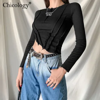 Chicology Y2K Afgrøde Top Streetwear T-Shirt til Kvinder med Lange Ærmer Sexet Club Mode Tshirt Tøj Kvinder 2020 Efterår og Vinter Punk Tee