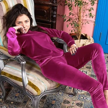 HiLoc Solid Langærmet Vinter Pyjamas Kvinder 2020 Velvet Nattøj Varm To-Delt Sæt Med Top Og Bukser, Slim Wear Hjem Passer Til Pajama