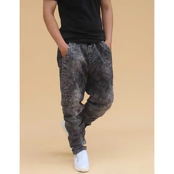 Sne Vask Patchwork Harem Jeans Mænd Casual Streetwear Lave Skridtet Hip Hop Baggy Denim Bukser Som Er Elastiske Sorte Bukser Mand Tøj