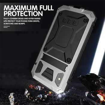 Full Body Tunge Dropproof Phone Case For iPhone XS Antal XR Støvtæt, Stødsikker Støtteben Hærdet glas, Metal Cover