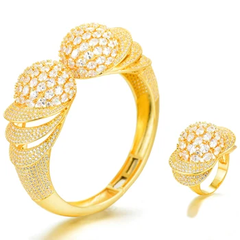 GODKI Luksus Afrikanske Bangle Ring Sæt Mode Dubai Brude Smykker Sæt Til Kvinder Bryllup brincos para som mulheres 2019