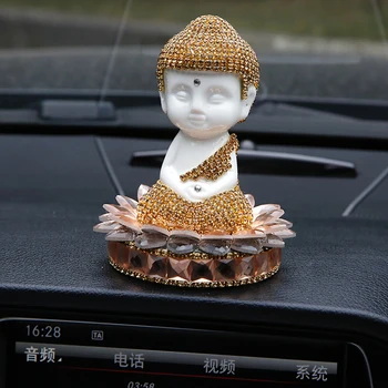 Bil Ornament Krystal Diamant Keramiske Buddha-Statue Figurer Biler Indvendige Betjeningspanel Dekoration Buddha Smykker Gaver