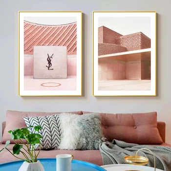 Pink Mode Arkitektur Makeup Væg Kunst Plakat Abstrakte Geometriske Linje Lærred Maleri Skandinavisk Stil Pige Værelse Home Decor