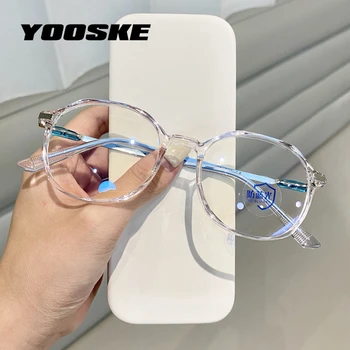 YOOSKE Gennemsigtige Computer Briller Mænd Anti Blå Lys Uregelmæssige Runde Briller Rammer for Kvinder Retro Optisk Linse Bluelight