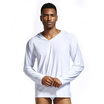 2020 Mænds Pyjamas Nattøj Mænd Sove Shirt i Silke Hætteklædte Mænd Camiseta Hombre Ropa Gay Nightshirt Mænd Bielizna Nocna