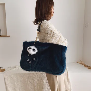 Vinteren Håndtaske Design-Kvinder ' s Plys Skulder Tasker Bløde Pels Hobo Handbag Kvinder med Stor Kapacitet Pung Dame Sac