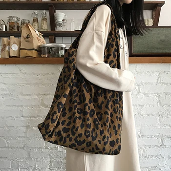 Fløjlsbukser Leopard Print Taske Ladies Casual Skulder Tote Shopping Taske Stor kapacitet Totes Håndtasker Kvinder