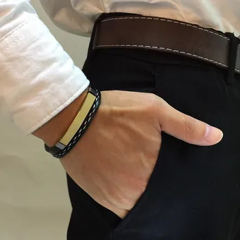 Vnox Herre Multi-lag Læder Armbånd til Kvinder Elegant Rustfrit Stål ID-Tag Armbånd Unisex Tilbehør