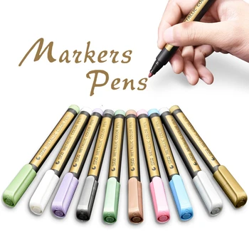 10stk/masse Metallisk Markører Maling, Penne-Medium Tip Maling, Penne Metal Art Permanent Markør Indstilles til Kort fremstilling af Maling Penne Skole Pen