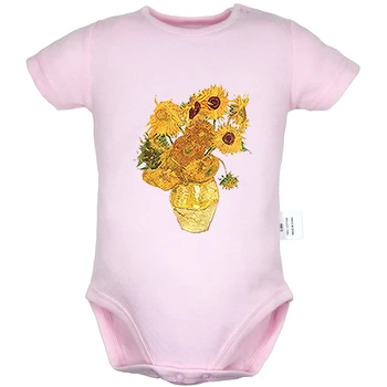 Stadig Liv Van Gogh Vase med Femten Solsikker Design Nyfødte Baby Drenge Piger Outfits Buksedragt Print Spædbarn Tøj Bodysuit
