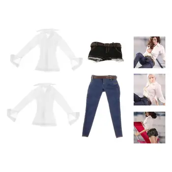 1:6 Kvindelige langærmet Hvid Skjorte & Jeans til 12 tommer Anime Figur Model Organer
