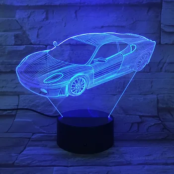 Cool Mand sportsvogn 3D-Lampe Nat Lys LED Pære Flerfarvet Flash Illusion Humør Fødselsdag Julegaver Til Børn Hjem Deocr