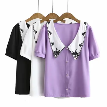 2020 Nye Mode Brand Oversize Tshirt Kvinder Teeshirt Casual Korte Turn-down Krave Solid Regelmæssig Polyester Klædes