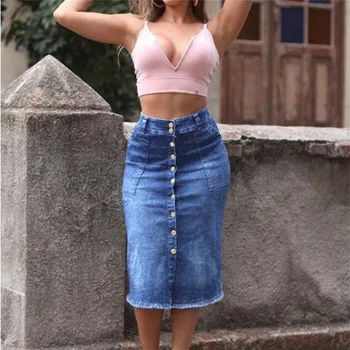 2020 Kvinders Sommer jeans feminina vask søm-knappen jeans nederdel Slim jeans, nederdel slim denim nederdele