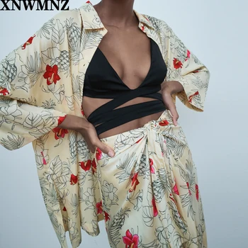 XNWMNZ za Prairie Smarte Turn Down Krave Bluser Kvinder Mode Trykte Shirts Kvinder Elegante Lange Ærmer Toppe Kvindelige Damer