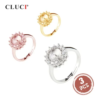 CLUCI 3stk Sølv 925 Justerbar Zircon Guld Ring Indstillinger for Kvinder Pearl 925 Sterling Sølv Justerbar Ring SR2018SB