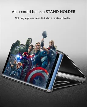 Smart Flip Stå Spejl Sagen For Huawei Y9 2018 Klart, Udsigt PU Læder Cover Til Huawei Y9 2018 Case Cover
