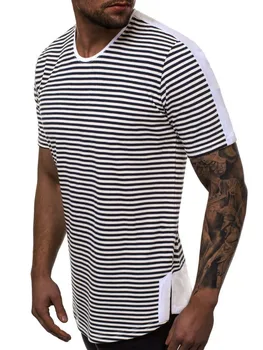 2019 Nye Mænd ' s Hip Hop High Street Lang T-Shirt Mandlige Sommer O-Hals kortærmet Stribet tshirt Toppe M-3XL