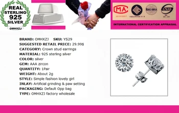 OMHXZJ Engros Mode smykker Crown naturlig krystal AAA zircon 925 Sterling Sølv Stud Øreringe YS29