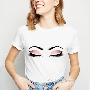 Pink øjenvipper print sød skjorte kvinder, sommer bedste kvindelige hvid t-shirt af 90'erne hipster mode t-shirt kvinde tøj drop shipping
