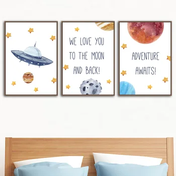Planet Astronaut Raket motiverende Citat Væg Kunst, Lærred Maleri Nordiske Plakater Og Prints Væg Billeder Kids Room Home Decor
