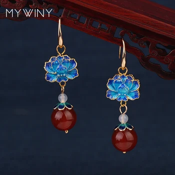 NYE MYWINY mode smykker Kobber smykker Cloisonne blomster vintage øreringe kvinder, Kinesiske vind natur sten