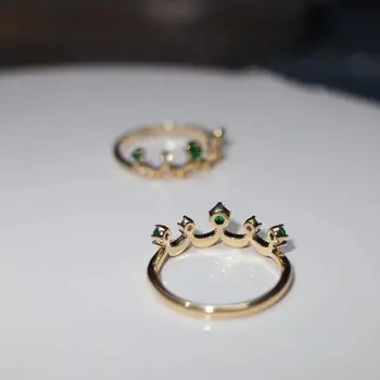 Originale designer håndværk emerald crown mousserende åbning justerbar ring retro lys luksus charme damer sølv smykker